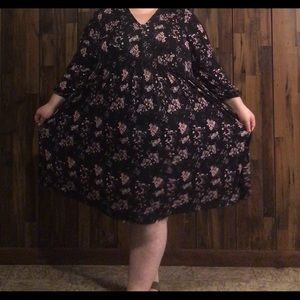 Ellos Full Coverage Dress Black Pink Floral Plus